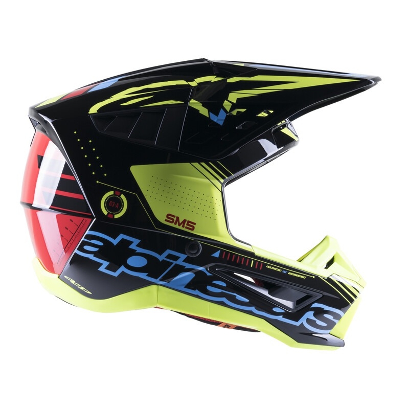 Motokrosová prilba Alpinestars S-M5 Action fluorescenčno žlto-čierno-modro- tmavo červená
