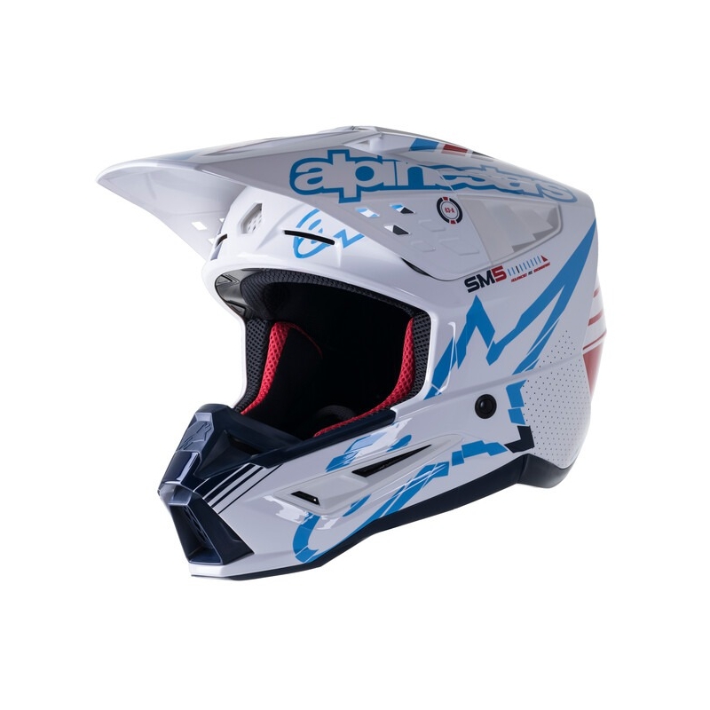 Motokrosová prilba Alpinestars S-M5 Action bielo-modro-čierno-tmavo červená
