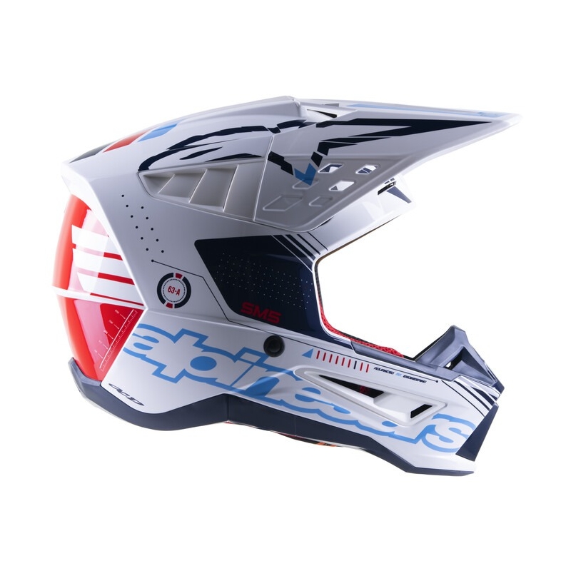 Motokrosová prilba Alpinestars S-M5 Action bielo-modro-čierno-tmavo červená