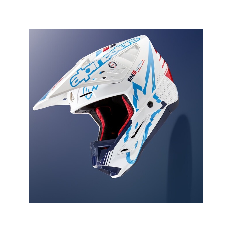 Motokrosová prilba Alpinestars S-M5 Action bielo-modro-čierno-tmavo červená