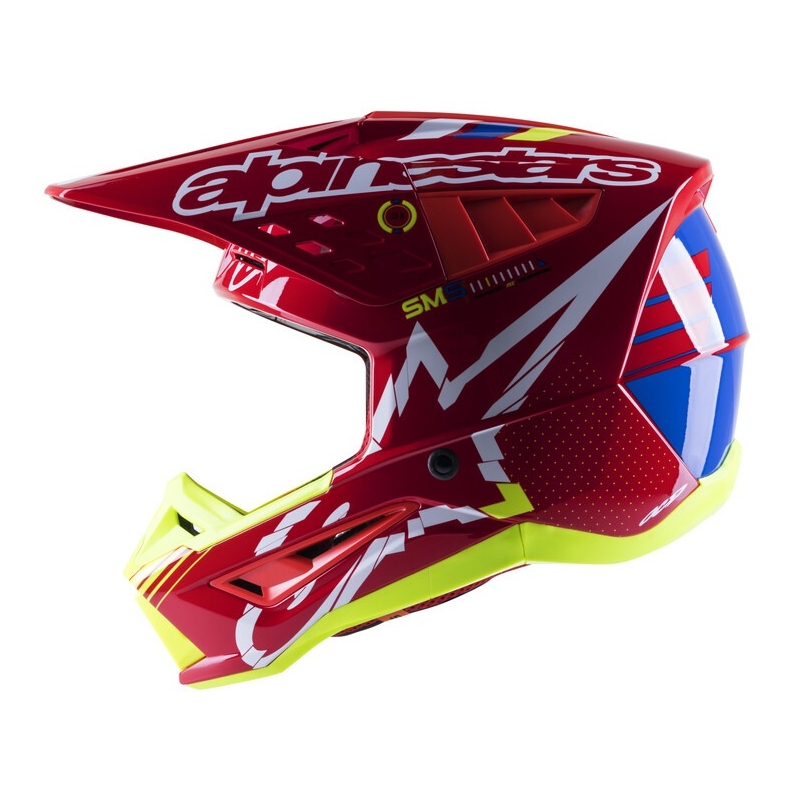 Motokrosová prilba Alpinestars S-M5 Action červeno-fluorescenčno žlto-bielo modrá