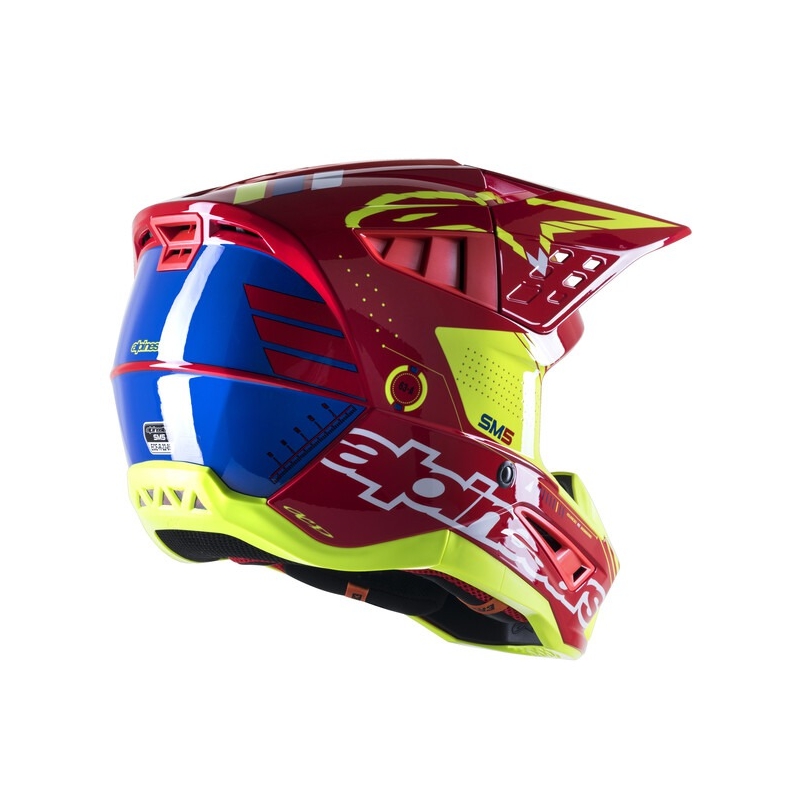 Motokrosová prilba Alpinestars S-M5 Action červeno-fluorescenčno žlto-bielo modrá