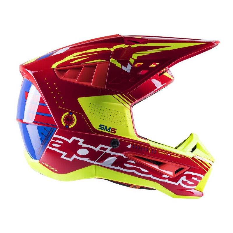 Motokrosová prilba Alpinestars S-M5 Action červeno-fluorescenčno žlto-bielo modrá