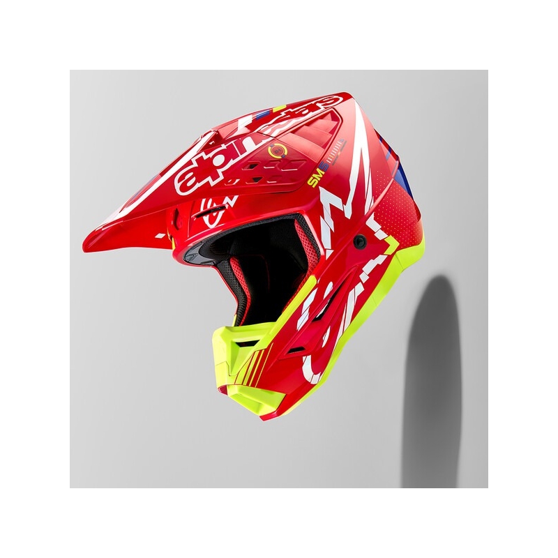 Motokrosová prilba Alpinestars S-M5 Action červeno-fluorescenčno žlto-bielo modrá
