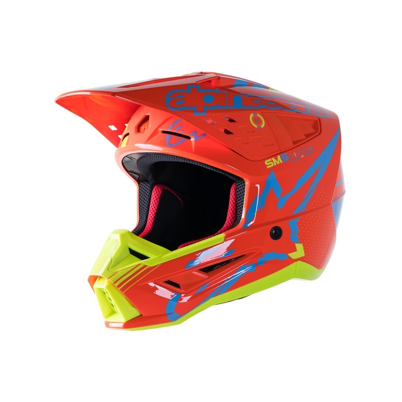 Motokrosová prilba Alpinestars S-M5 Action oranžovo-fluorescenčno žlto-svetlo modrá