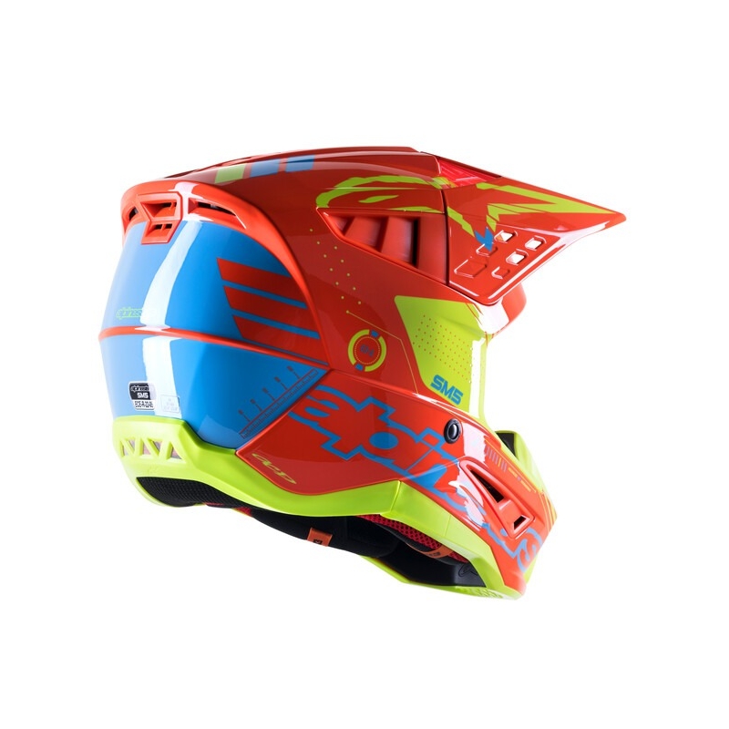 Motokrosová prilba Alpinestars S-M5 Action oranžovo-fluorescenčno žlto-svetlo modrá
