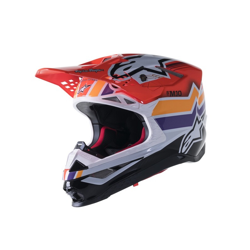 Motokrosová prilba Alpinestars Supertech S-M10 Edícia Troy Lee Designs oranžovo-žlto-fialovo-bielo čierna
