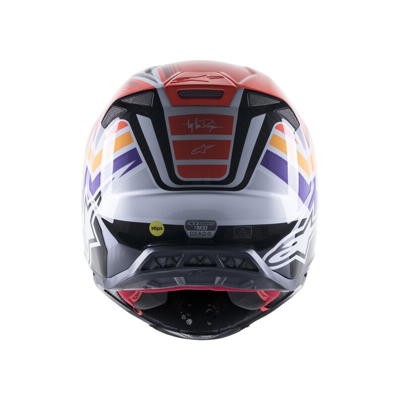 Motokrosová prilba Alpinestars Supertech S-M10 Edícia Troy Lee Designs oranžovo-žlto-fialovo-bielo čierna