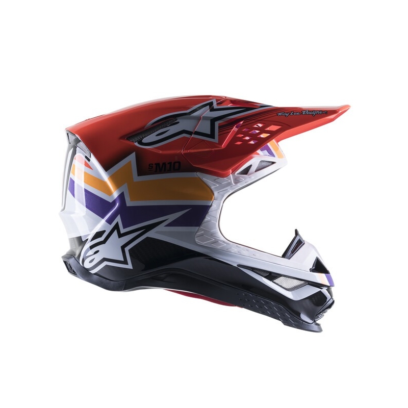 Motokrosová prilba Alpinestars Supertech S-M10 Edícia Troy Lee Designs oranžovo-žlto-fialovo-bielo čierna