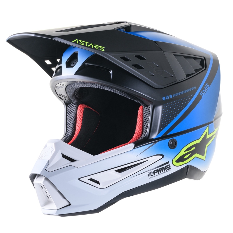 Motokrosová prilba Alpinestars S-M5 Rayon modro-fluorescenčno žlto-bielo-čierna matná