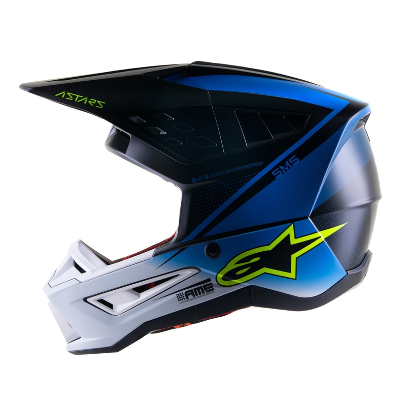 Motokrosová prilba Alpinestars S-M5 Rayon modro-fluorescenčno žlto-bielo-čierna matná