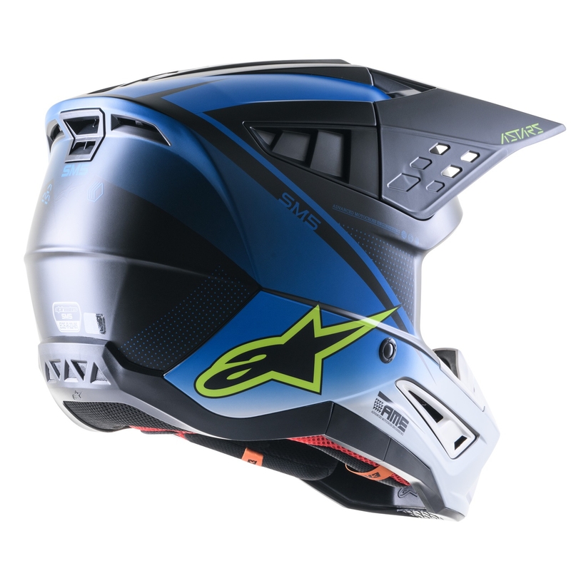 Motokrosová prilba Alpinestars S-M5 Rayon modro-fluorescenčno žlto-bielo-čierna matná