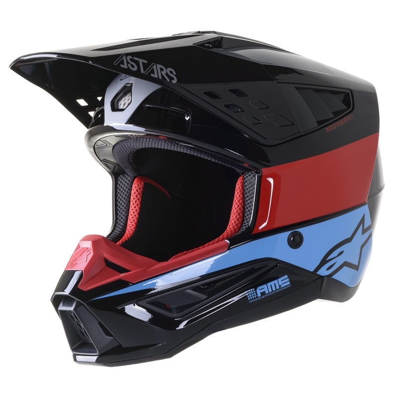 Motokrosová prilba Alpinestars S-M5 Bond čierno-červeno-azúrová lesklá
