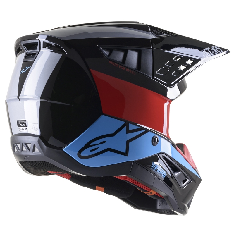 Motokrosová prilba Alpinestars S-M5 Bond čierno-červeno-azúrová lesklá