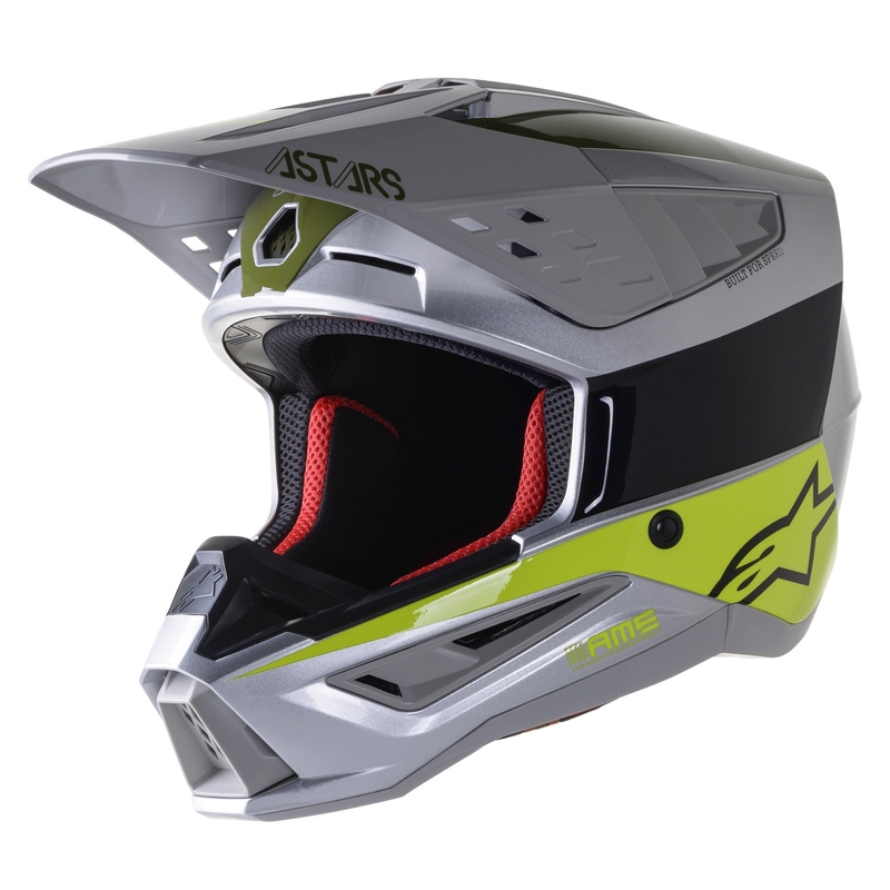 Motokrosová prilba Alpinestars S-M5 Bond strieborno-fluorescenčno žlto-zelená lesklá