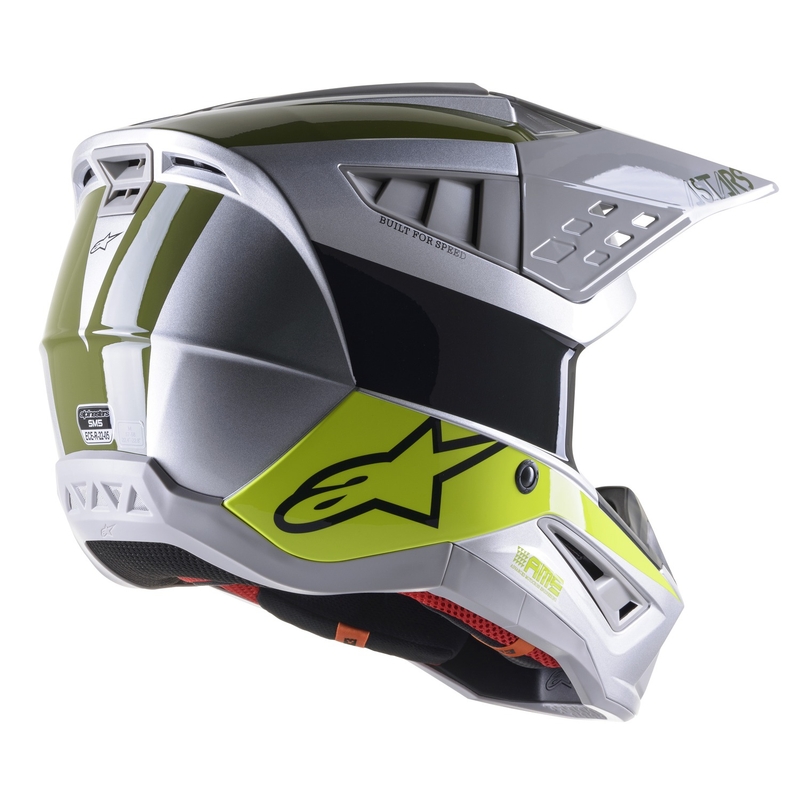 Motokrosová prilba Alpinestars S-M5 Bond strieborno-fluorescenčno žlto-zelená lesklá