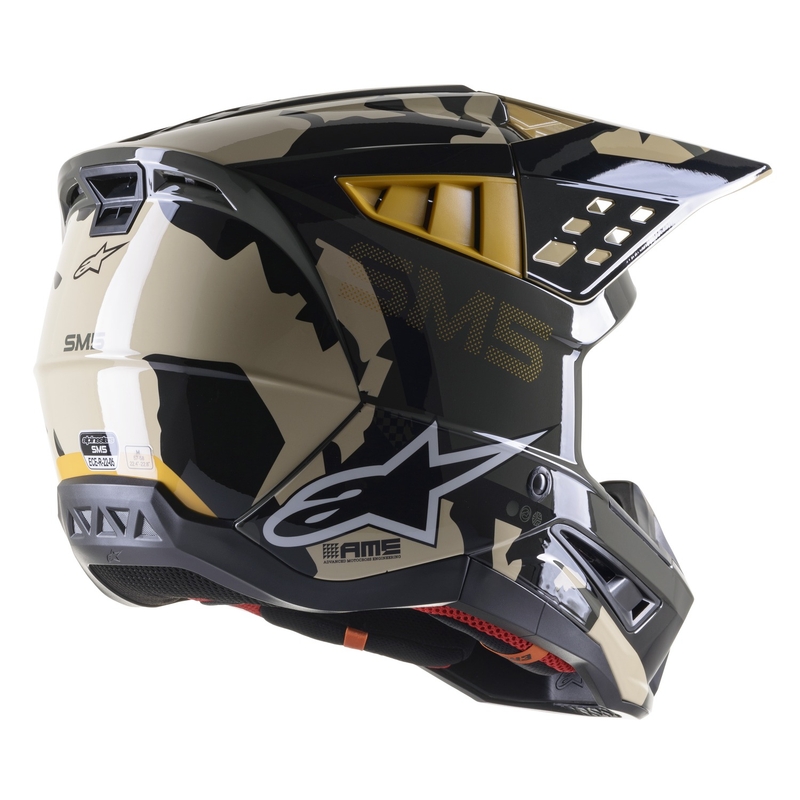 Motokrosová prilba Alpinestars S-M5 Rover maskáč pieskový-mandarínka lesklá