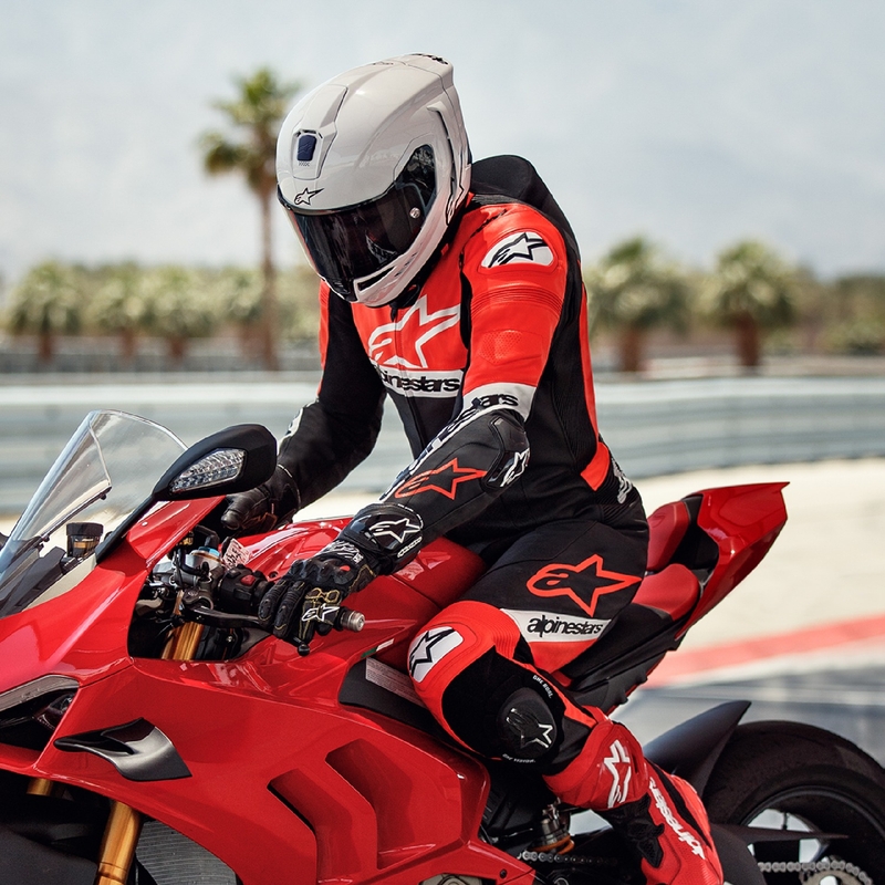 Kožená kombinéza na motorku Alpinestars Missile 2 Ward čierno-fluo červeno-biela