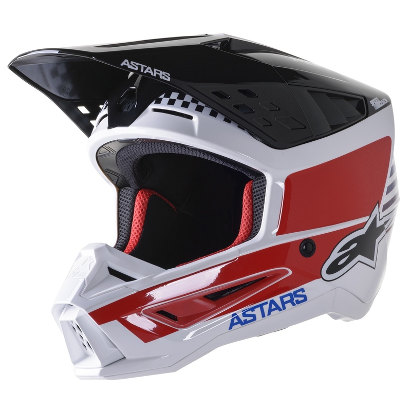Motokrosová prilba Alpinestars S-M5 Speed ​​bielo-tmavo modro-červená lesklá