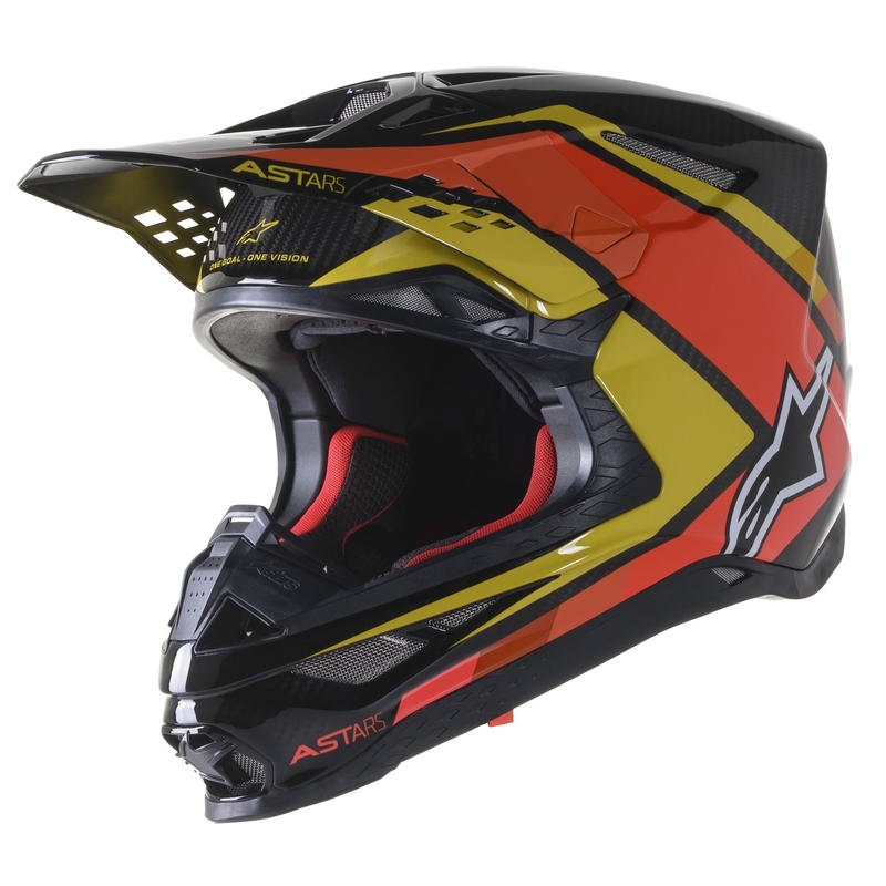 Motokrosová prilba Alpinestars S-M10 Carbon Meta2 čierno-žlto-oranžová lesklá
