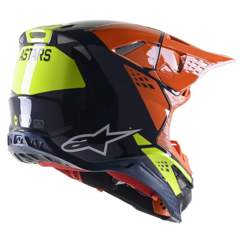 Motokrosová prilba Alpinestars Supertech S-M8 Factory tmavo modro-oranžovo-fluo žltá lesklá