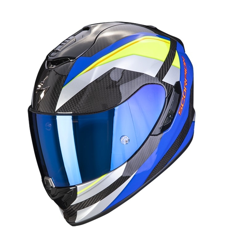 Integrálna prilba na motorku Scorpion Exo-1400 Carbon Air Legione modro-fluo žltá - II. akosť