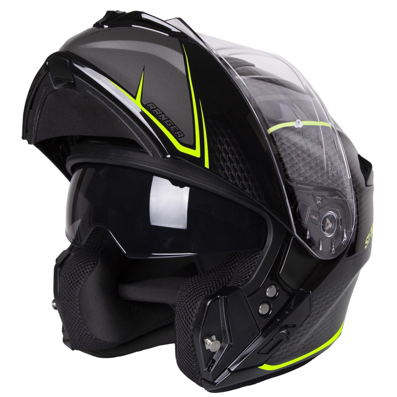 Vyklápacia prilba na motorku Street Racer Ranger čierno-fluo žltá - II. akosť