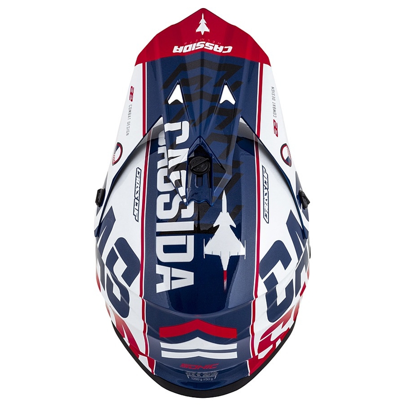 Detská motokrosová prilba Cassida Cross Cup Sonic Junior červeno-modro-bielo-čierna