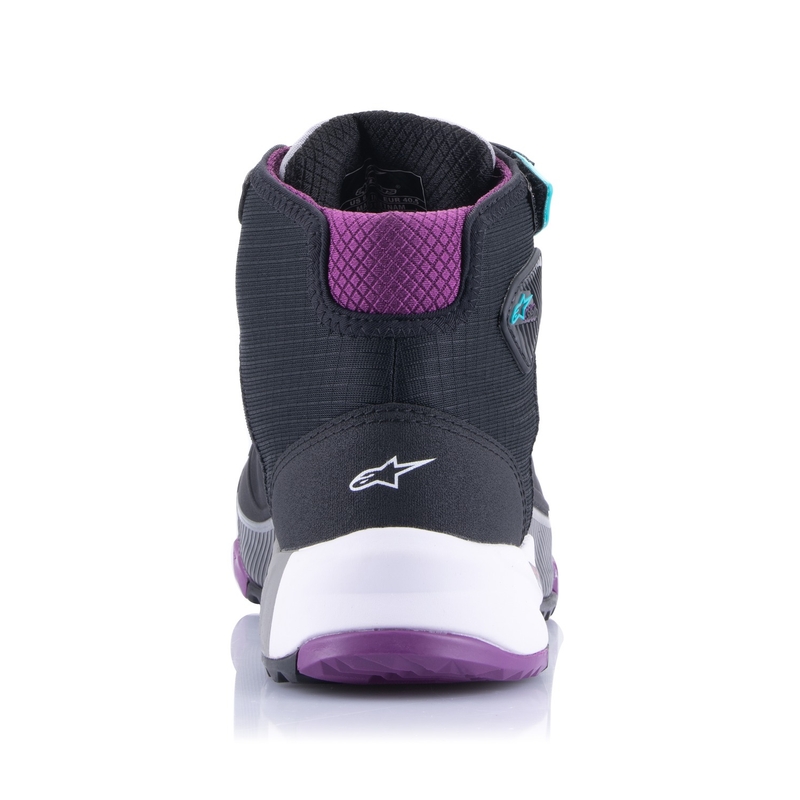 Dámske topánky na motorku Alpinestars Stella CR-X Drystar čierno-šedo-fialovo-tyrkysové