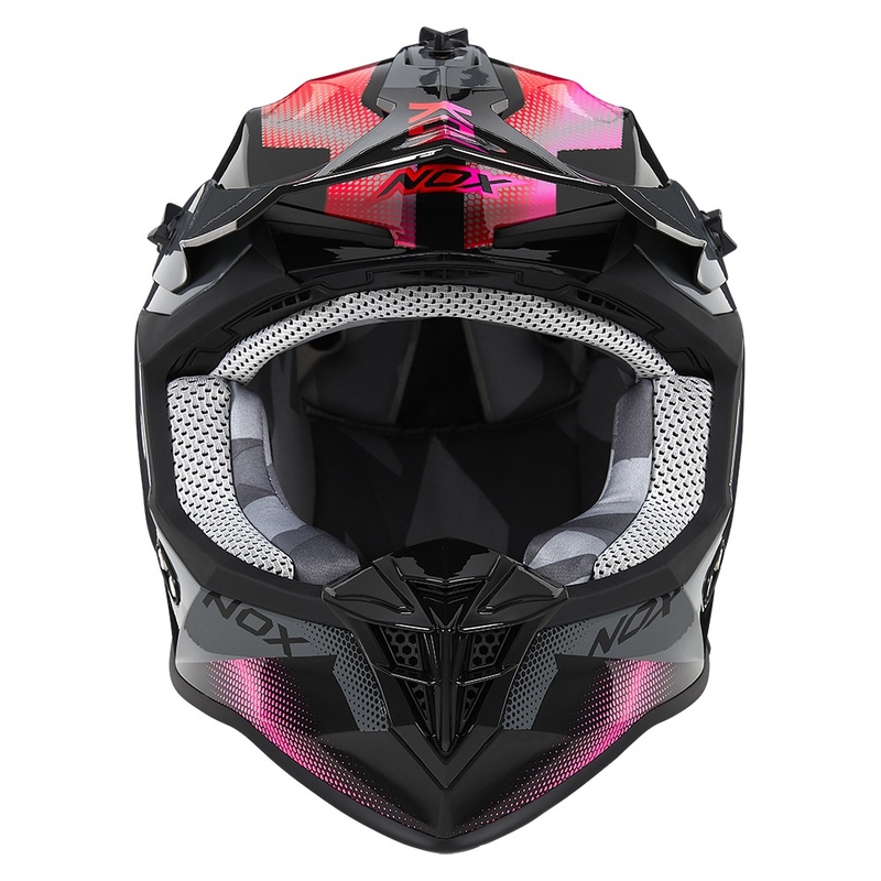 Dámska motokrosová prilba NOX N633 fluo ružovo-červeno-šedá
