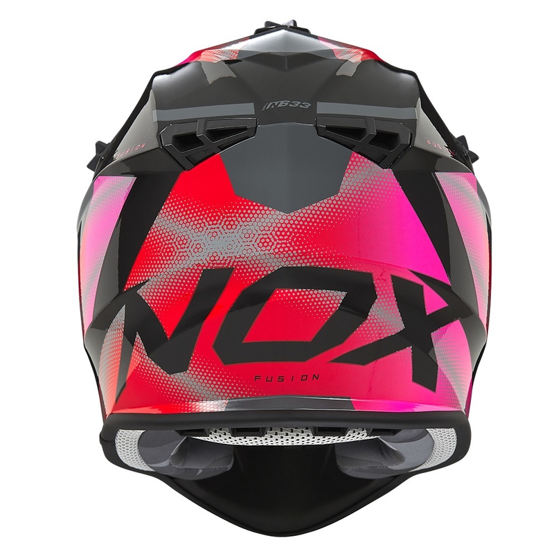 Dámska motokrosová prilba NOX N633 fluo ružovo-červeno-šedá