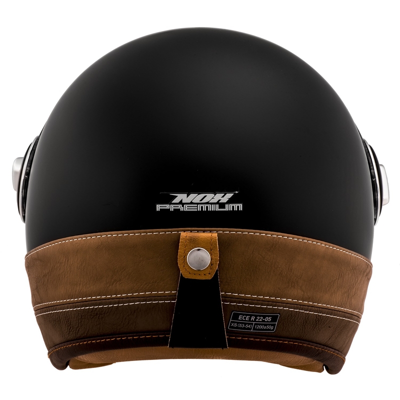 Otvorená prilba na motorku NOX PREMIUM Heritage matná čierna s hnedou kožou