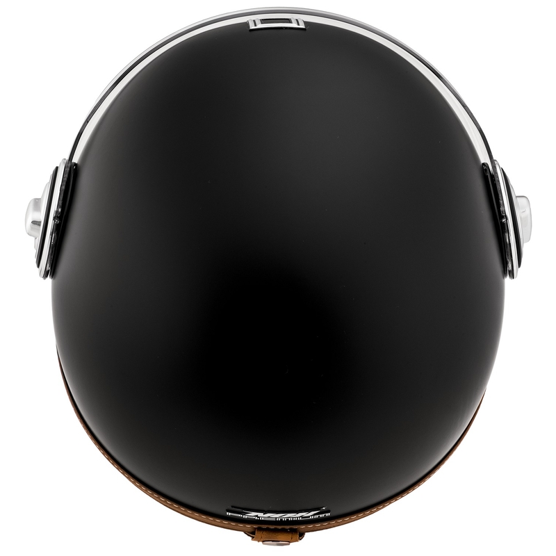 Otvorená prilba na motorku NOX PREMIUM Heritage matná čierna s hnedou kožou