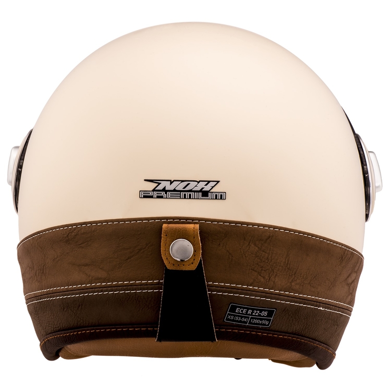 Otvorená helma na motorku NOX PREMIUM Heritage krémovo biela s hnedou kožou