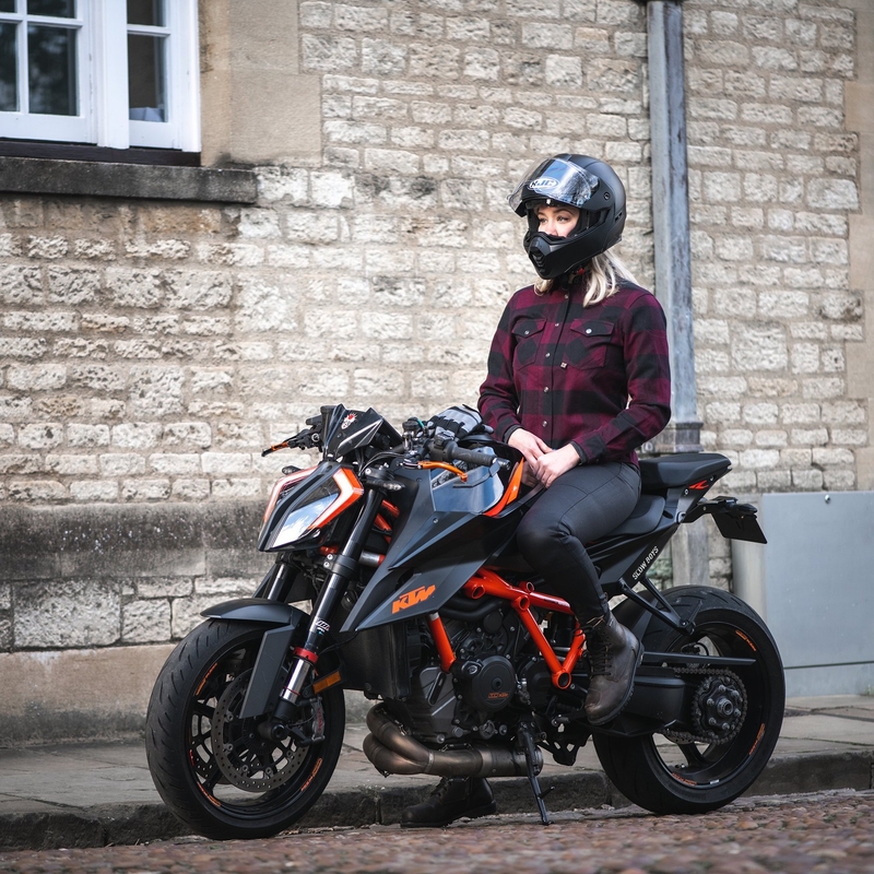 Dámska košeľa na motocykel Oxford Kickback 2.0 červeno-čierna