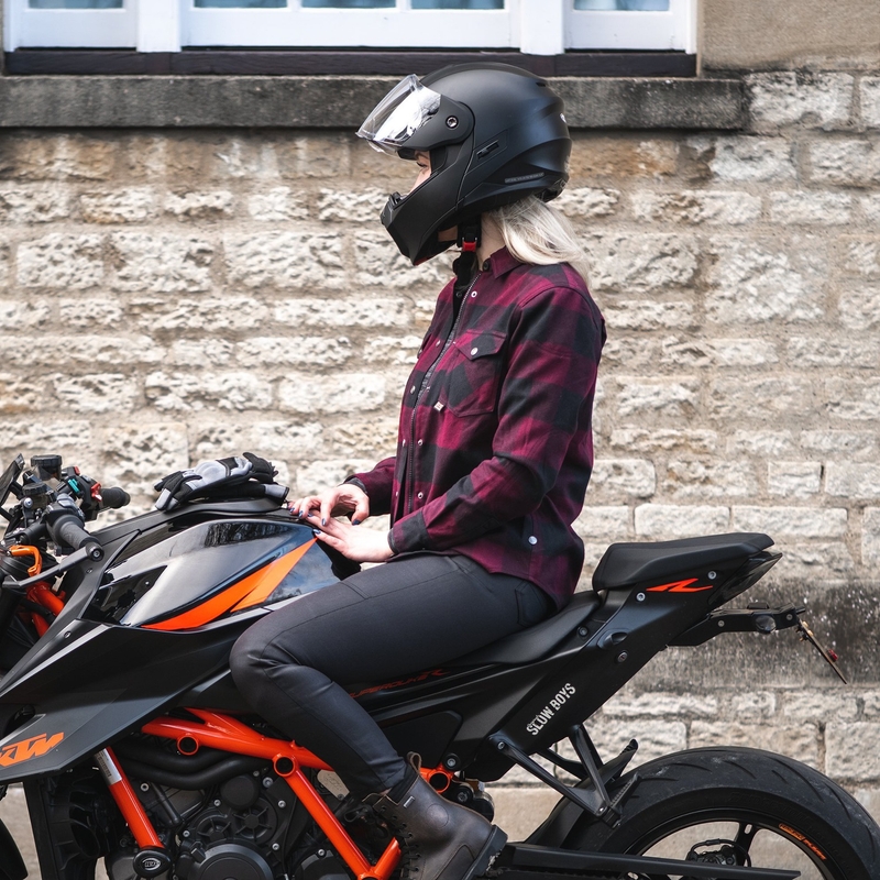 Dámska košeľa na motocykel Oxford Kickback 2.0 červeno-čierna