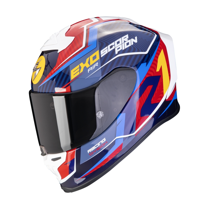 Integrálna prilba na motorku Scorpion EXO-R1 EVO AIR COUP modro-červeno-žltá výpredaj