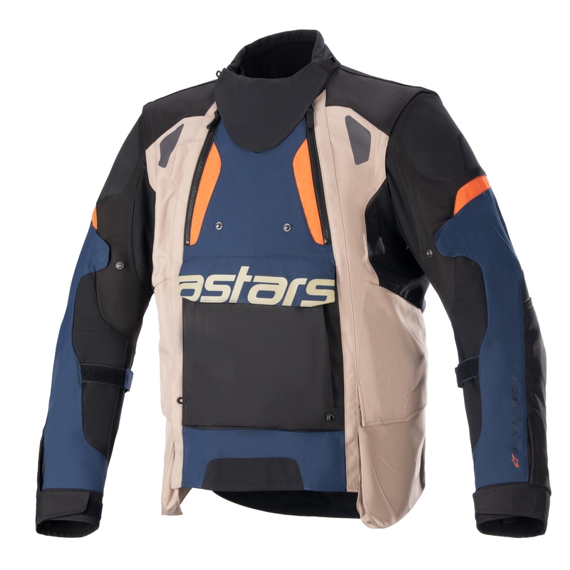Bunda na motocykel Alpinestars Halo Drystar tmavo modro-khaki-oranžovo-čierna