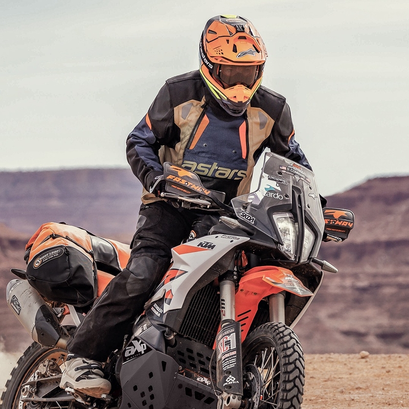 Bunda na motocykel Alpinestars Halo Drystar tmavo modro-khaki-oranžovo-čierna