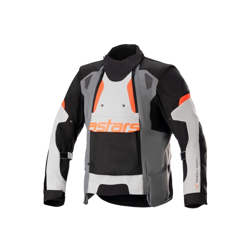 Bunda na motocykel Alpinestars Halo Drystar svetlo sivo-tmavo sivo-čierno-fluorescenčno červená