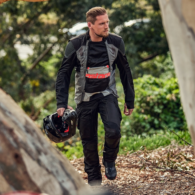 Bunda na motocykel Alpinestars Halo Drystar svetlo sivo-tmavo sivo-čierno-fluorescenčno červená