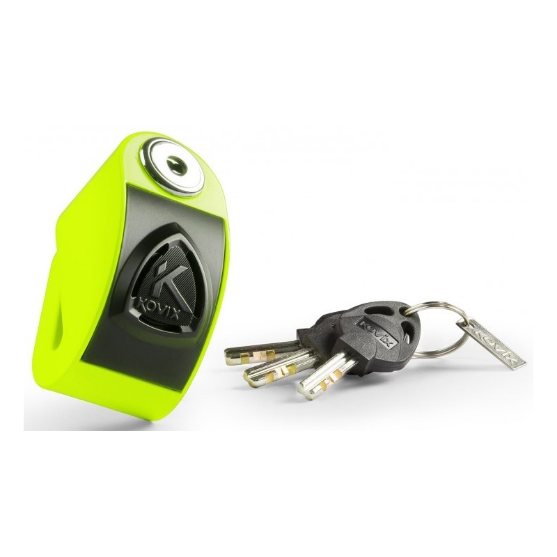Zámok na kotúčovú brzdu s alarmom KOVIX KD6 fluo žltý