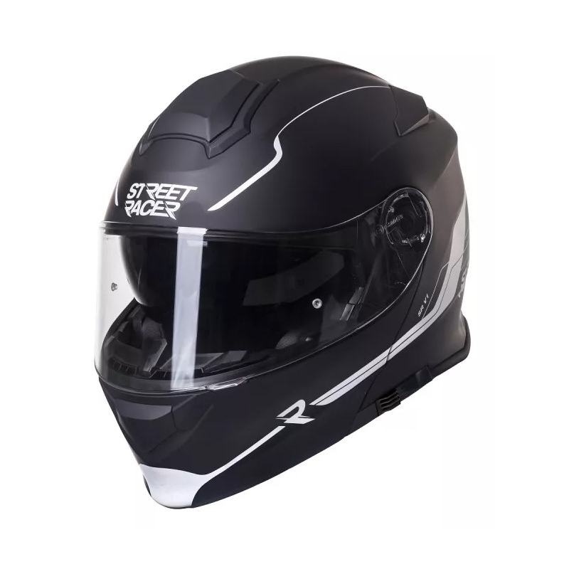 Vyklápacia prilba na motorku Street Racer SR V1 čierno-biela - II. akosť