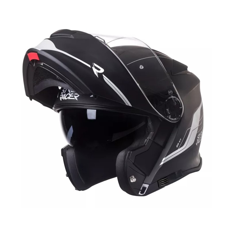 Vyklápacia prilba na motorku Street Racer SR V1 čierno-biela - II. akosť