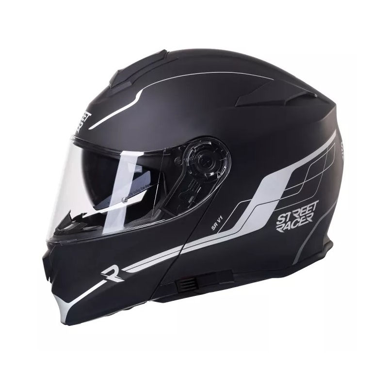 Vyklápacia prilba na motorku Street Racer SR V1 čierno-biela - II. akosť