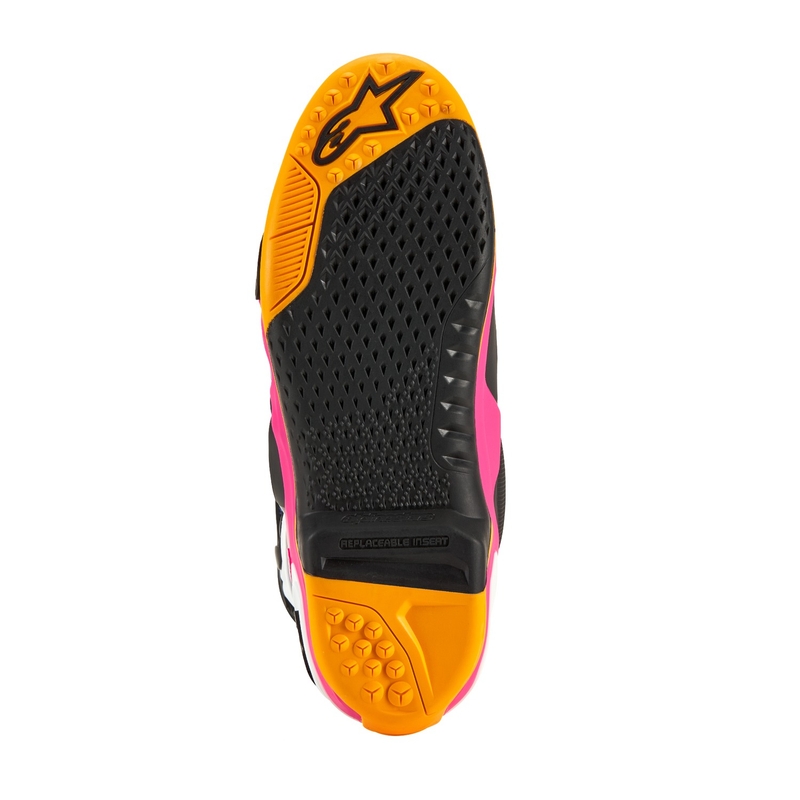 Čižmy na motocykel Alpinestars Tech 10 Limitovaná Edícia Coast bielo-tmavo modro-ružovo-fluorescenčno žlto-oranžovo-čierne