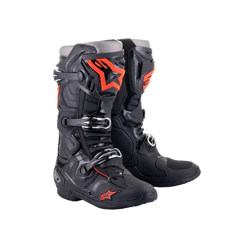 Čižmy na motocykel Alpinestars Tech 10 čierno-fluorescenčno červeno-šedé