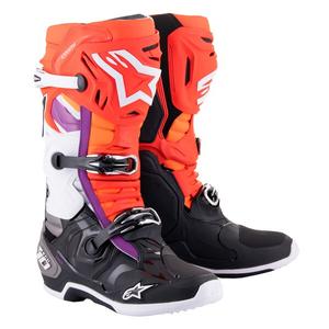 Čižmy na motocykel Alpinestars Tech 10 oranžovo-žlto-fialovo-bielo-čierne