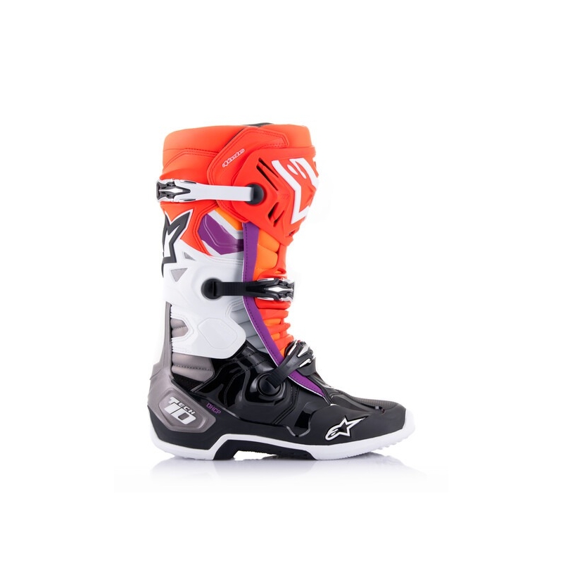 Čižmy na motocykel Alpinestars Tech 10 oranžovo-žlto-fialovo-bielo-čierne