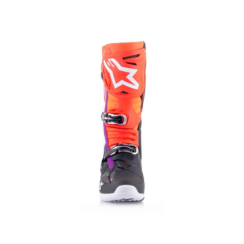 Čižmy na motocykel Alpinestars Tech 10 oranžovo-žlto-fialovo-bielo-čierne
